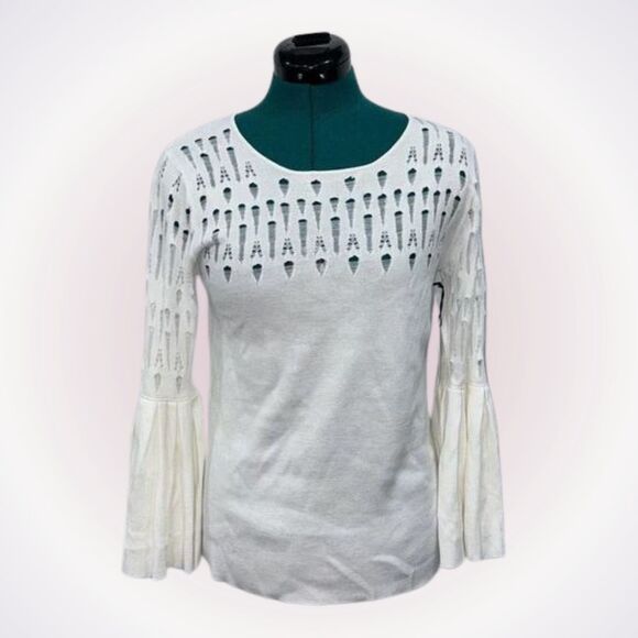 Bailey 44 white open knit bell sleeve sweater | Sz L, NWT - Picture 1 of 7